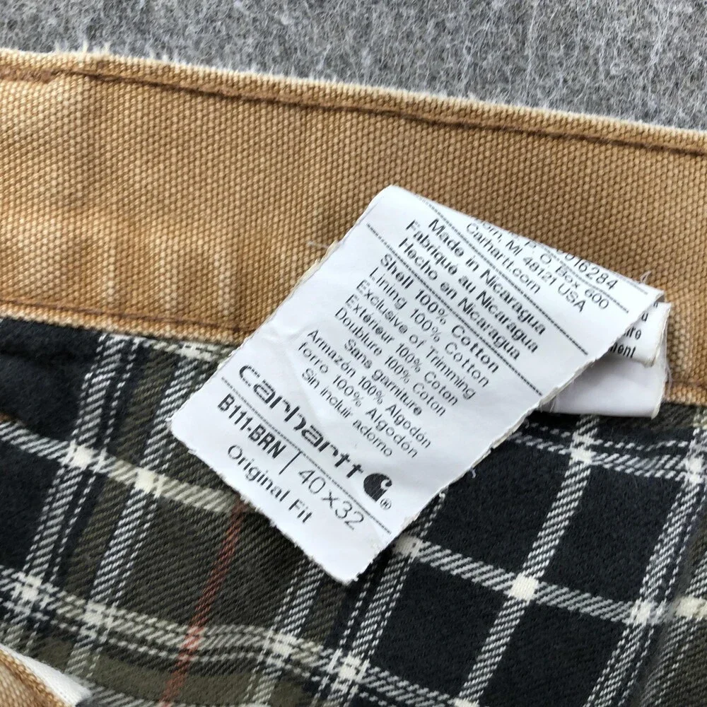 Carhartt Pants Mens 40x32 Brown Canvas Carpenter Flannel Lined Workwear B111 - Picture 11 of 14